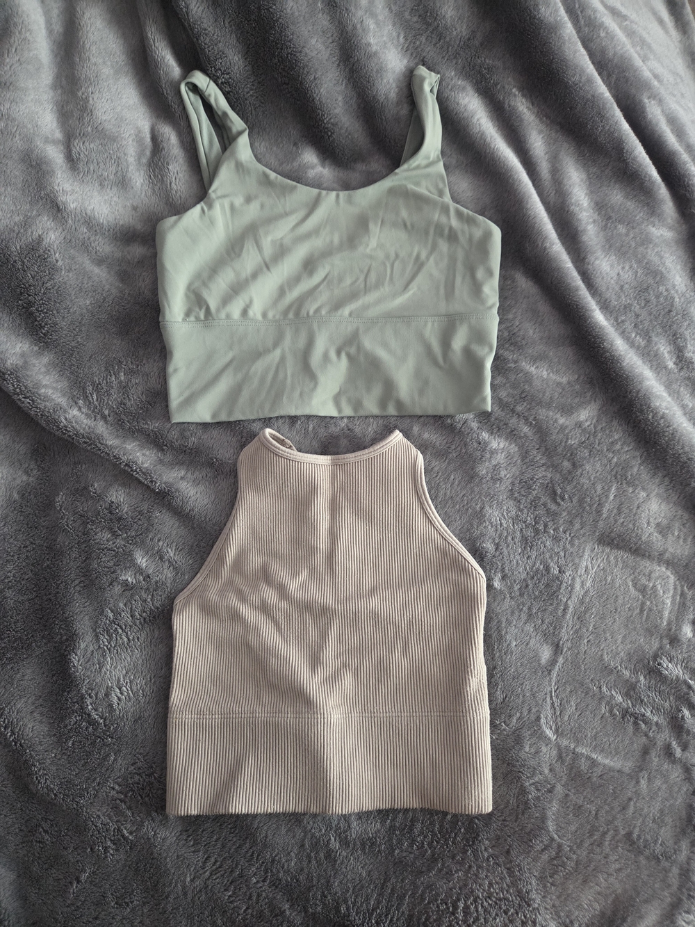 Gilly Hicks Sage Green Cropped Tank & Cream Ribbed High-Neck Crop
